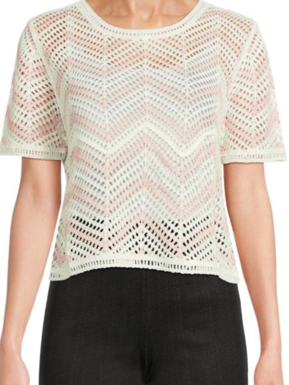 Laundry by Shelli Segal White Crochet Chevron Top with Pink Lining
